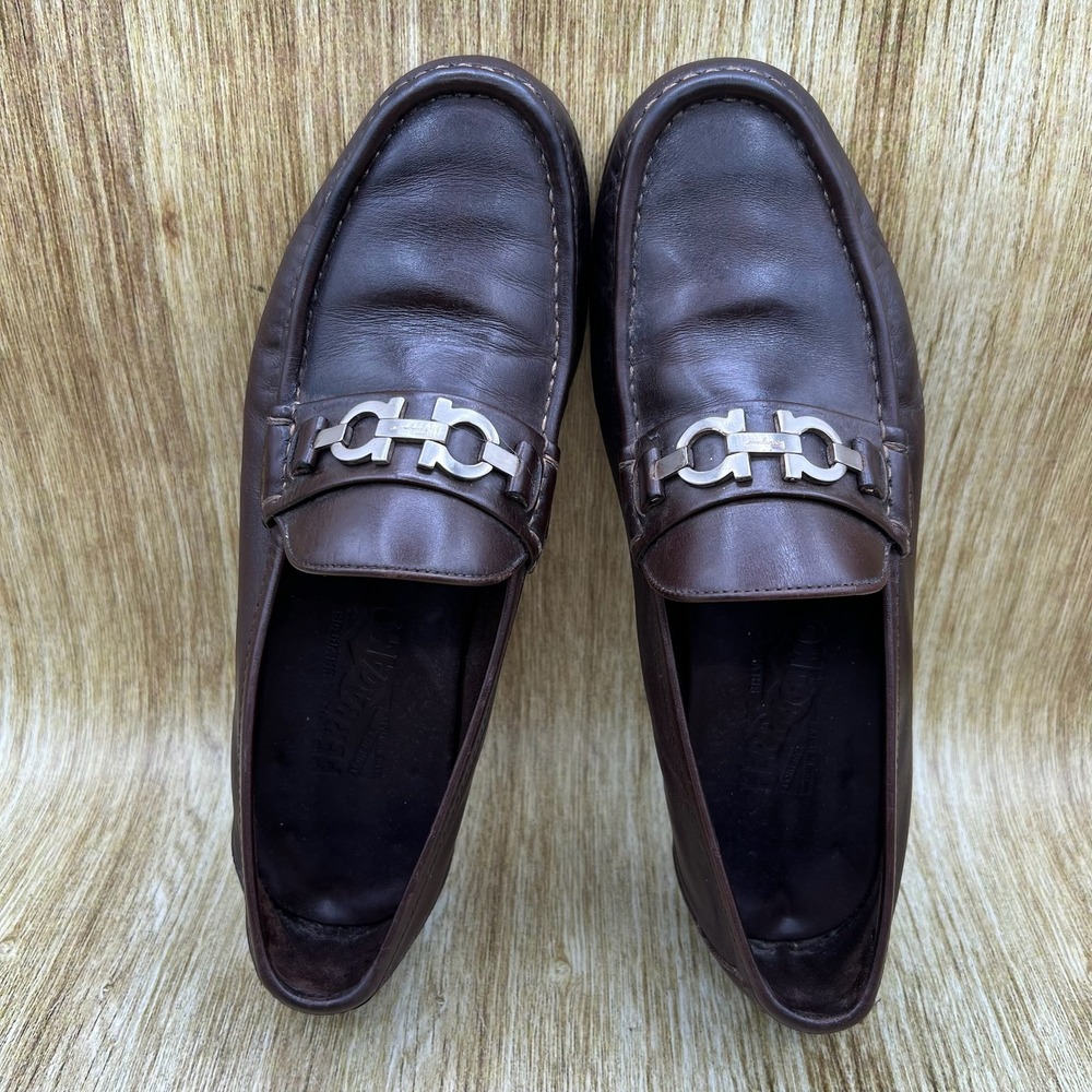 Salvatore Ferragamo Gancini Bit Loafers Men's Size 8.5 EE Brown Made in Italy - Picture 6 of 10